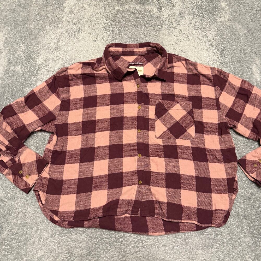 Scotch & Soda Shirt Womens Large Plaid Flannel Long Sleeve Button Pink Red